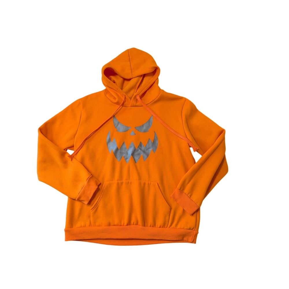 Arvilhill Halloween Orange Jack O Lantern Pumpkin Face Hoodie Sweatshirt Mens XL